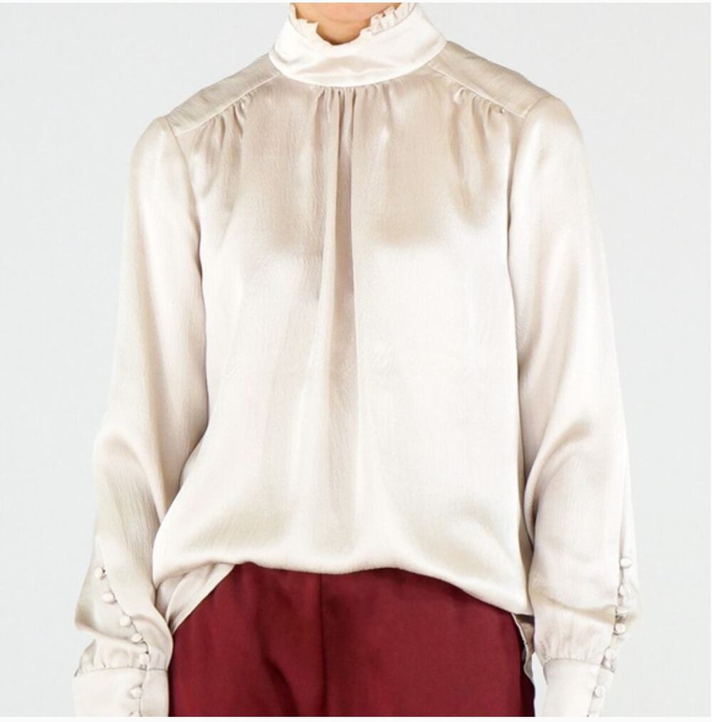 Go by Go Silk Champagne Victorian Blouse Sz S